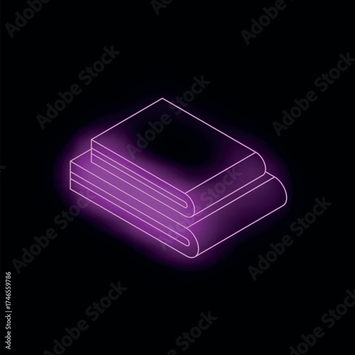 Isometric view of two purple neon glowing towels folded on a dark background