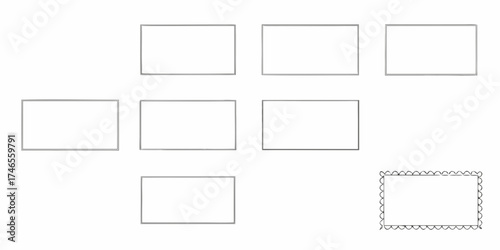 Collection of simple hand drawn rectangular frames and borders on a white background