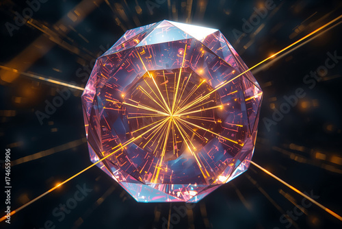 Esfera prismática con venas doradas de luz