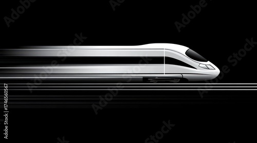 Sleek white train moving fast on black tracks