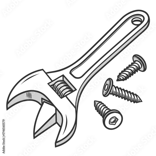 Adjustable wrench and screw, tool for repair