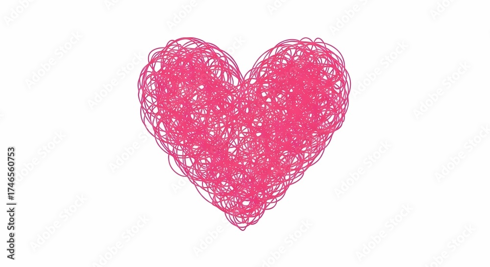 Fototapeta premium Pink Scribble Heart Isolated on White Background, Hand Drawn Love Symbol