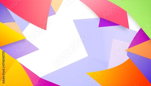 Free Download An abstract arrangement of colorful geometric paper shapes in red, yellow, green, orange, purple, and blue, creating a vibrant and dynamic composition with a white background. - GFXLoad