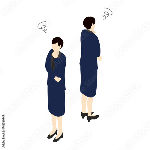 Worried Businesswaman in Suit Thinking – Isometric Illustration