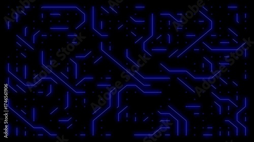 A minimalist digital circuit diagram. A luminous board with thin pulsating lines.