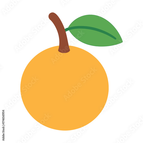 Bright orange fruit icon with leaf on brown stem
