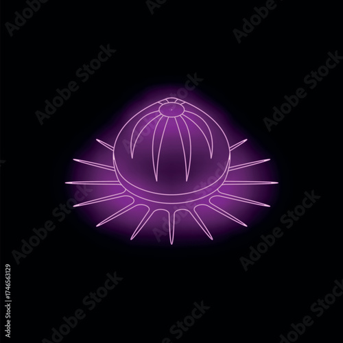 Glowing purple naval mine floating menacingly, representing maritime warfare and underwater explosives