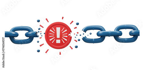 Broken Chain Connection Error Security and Disruption Vulnerability Alert Problem Solving and Failure Concepts with