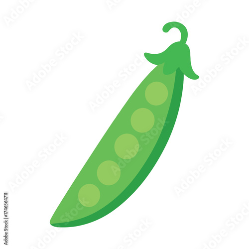 Green pea pod illustration with whole and halved peas