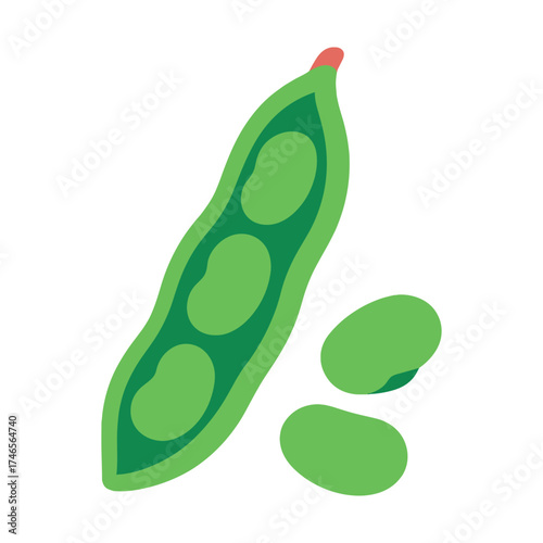 Illustration of green edamame pod with shelled beans