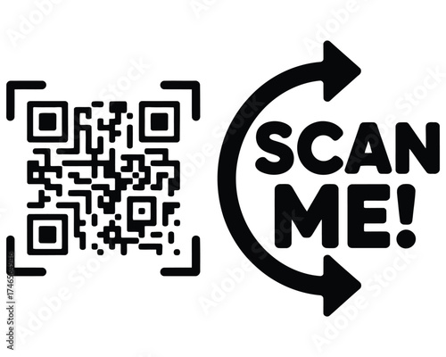 Dynamic QR code scanner graphic with an arrow indicating interaction for digital content access