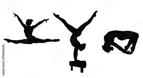 Gymnasts performing splits handstand and backbend gymnastics
