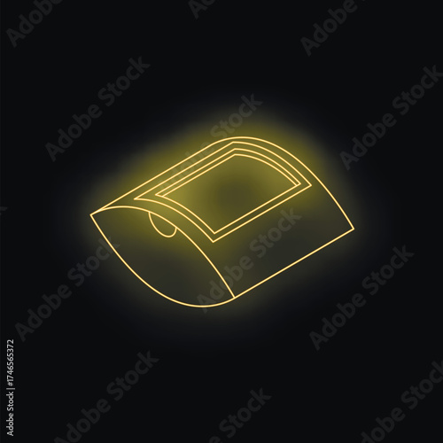 Electronic blood pressure monitor showing normal blood pressure in yellow neon light on black background
