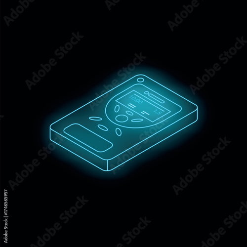 Glowing neon pos terminal illustrating cashless payment processing, highlighting modern financial transactions