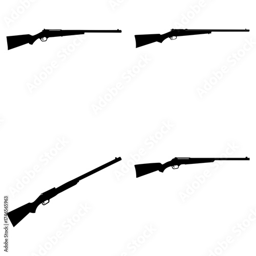 Silhouette depictions of rifles in various orientations and positions on a white background display the arms