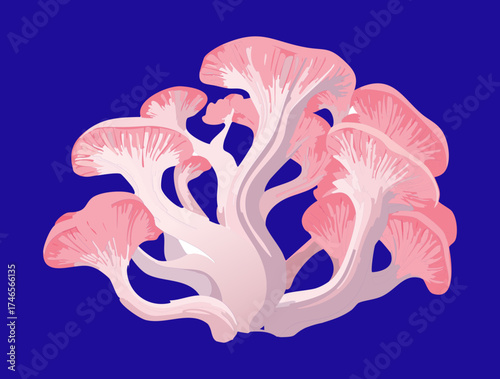 Vibrant Pink Coral Fungi Plants Illuminated Against a Dark Mysterious Forest or Deep Sea Backdrop