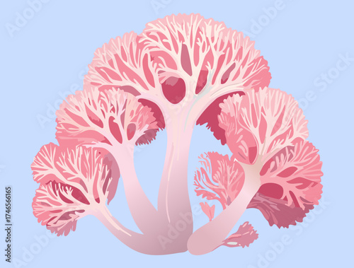 Delicate Pale Pink Coral Fungi Plants Growing Wild in an Underwater or Fantasy Landscape Scene