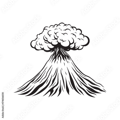 Vector illustration of a volcano erupting with smoke spewing out, showing a dramatic and energetic natural scene, suitable for educational designs, natural disaster posters