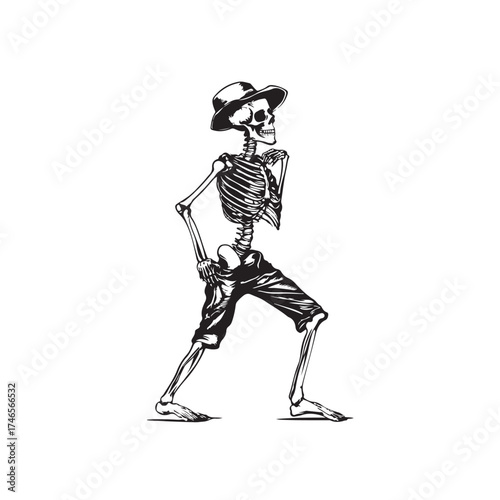 Walking skull vector illustration in cartoon style, unique and creative design featuring a walking skull, suitable for horror, Halloween themes