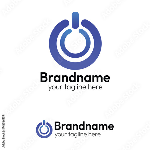 Power Button Technology Logo: Abstract On/Off Switch Symbolizing Energy, Startup, Modern Computing, and Digital Tech Solutions Vector Design