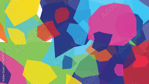 Vibrant abstract art of colorful overlapping polygons creating a lively, energetic composition