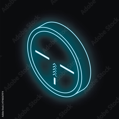 Glowing neon sniper scope on a black background, creating a futuristic and tactical atmosphere