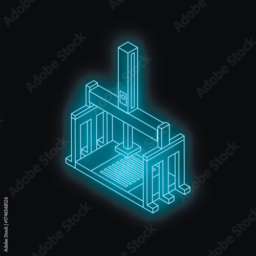 Neon blue isometric 3d printer building a product layer by layer using cutting edge additive manufacturing technology