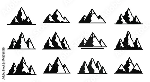 Mountain range icons black and white mountains peak