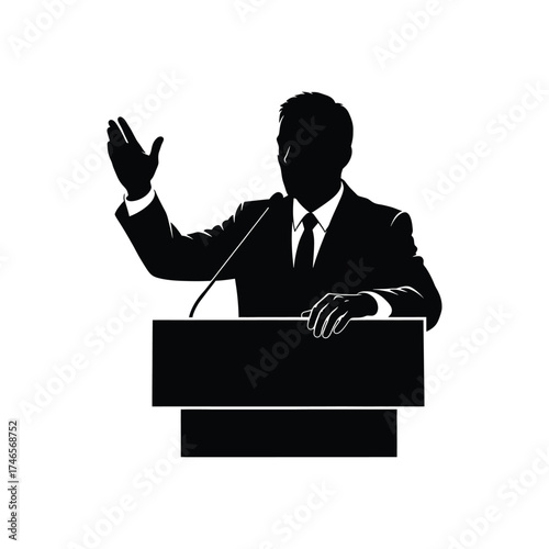 Orator speaking at a podium speaker microphone