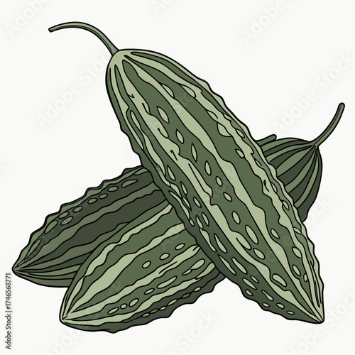 Explore fresh bitter melon illustration for healthy eating and cooking recipes and asian cuisine dishes ideas