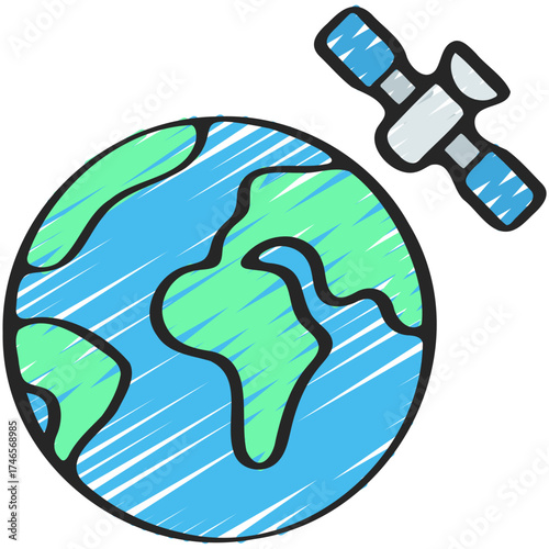 Satellite Orbiting Earth Icon