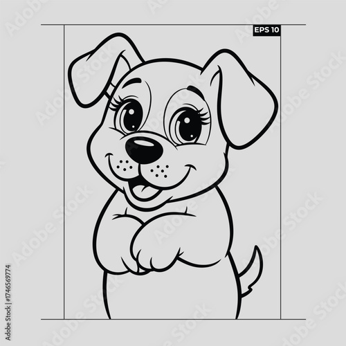  Cute cartoon puppy with big eyes and floppy ears