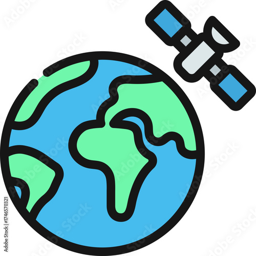 Satellite Orbiting Earth Icon
