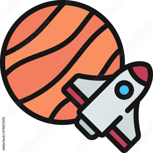 Rocket Ship And Planet Icon