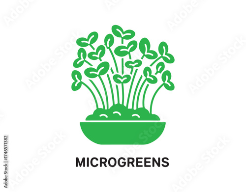 Microgreens represented as a black icon. Components of organic greens meals. Ingredients for eco-friendly foods. Ideas for vegetarian meal planning. A silhouette symbol on a white background. Isolated