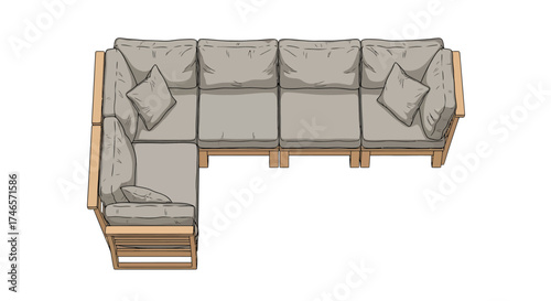 Modern sectional sofa with wooden frame, Top View