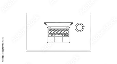 Minimalist workspace outline perfect for simple backgrounds, Top View