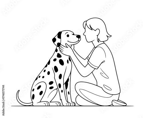owner dog fun walk love one line art design vector	