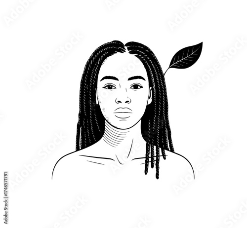 Vector Illustration of a woman with lines drawing for logo,icon, black and white	