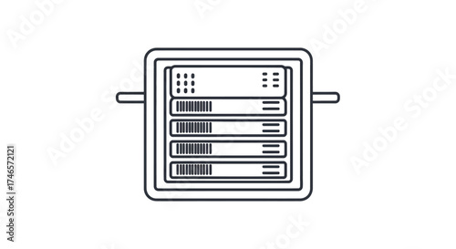 
A minimalist line drawing depicting a network server rack 