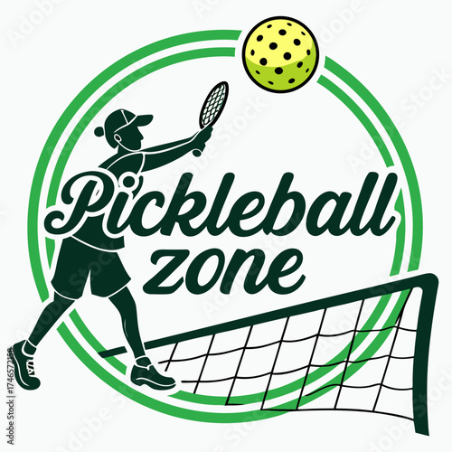 Dynamic pickleball player in action serving the ball over the net, capturing the excitement of the game