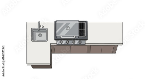 kitchen setup with modern grill and sink for summer cookouts, Top View