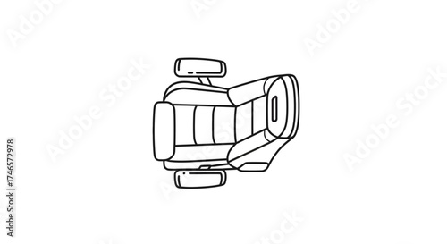 A top view line drawing illustration of a modern chair with headrest and footrest on white background