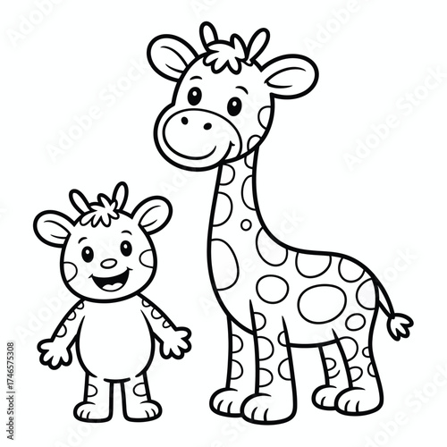 Adorable baby giraffe and parent coloring page vector illustration for children fun and educational activities silhouette vector illustration white background