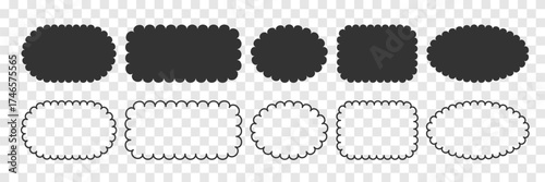 Retro frame vector template for scrapbooking. Scallop border silhouette template. Black elements set isolated on transparent. Decorative design element in vintage style