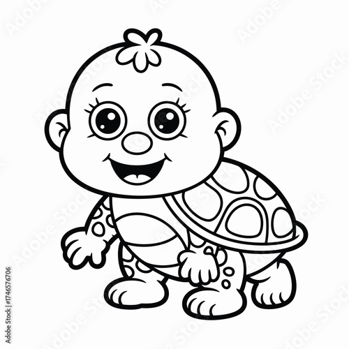 Cute baby turtle cartoon coloring page vector illustration for kids eps scalable silhouette vector illustration white background
