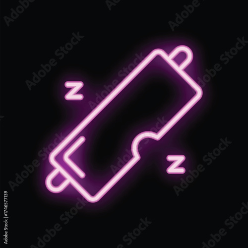 Glowing neon icon of a sleeping mask representing the concept of healthy sleep