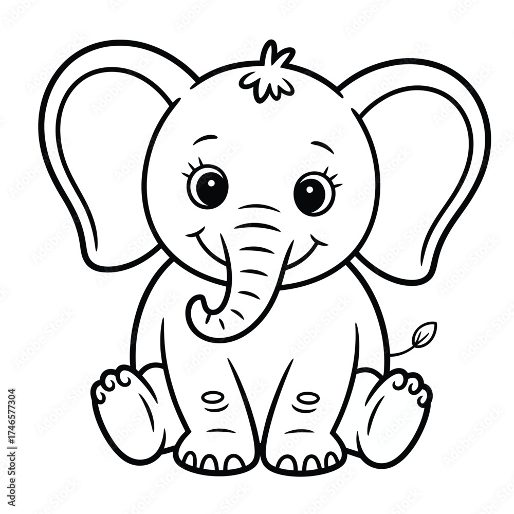 Naklejka premium Adorable baby elephant sitting coloring page vector illustration for children's art projects silhouette vector illustration white background
