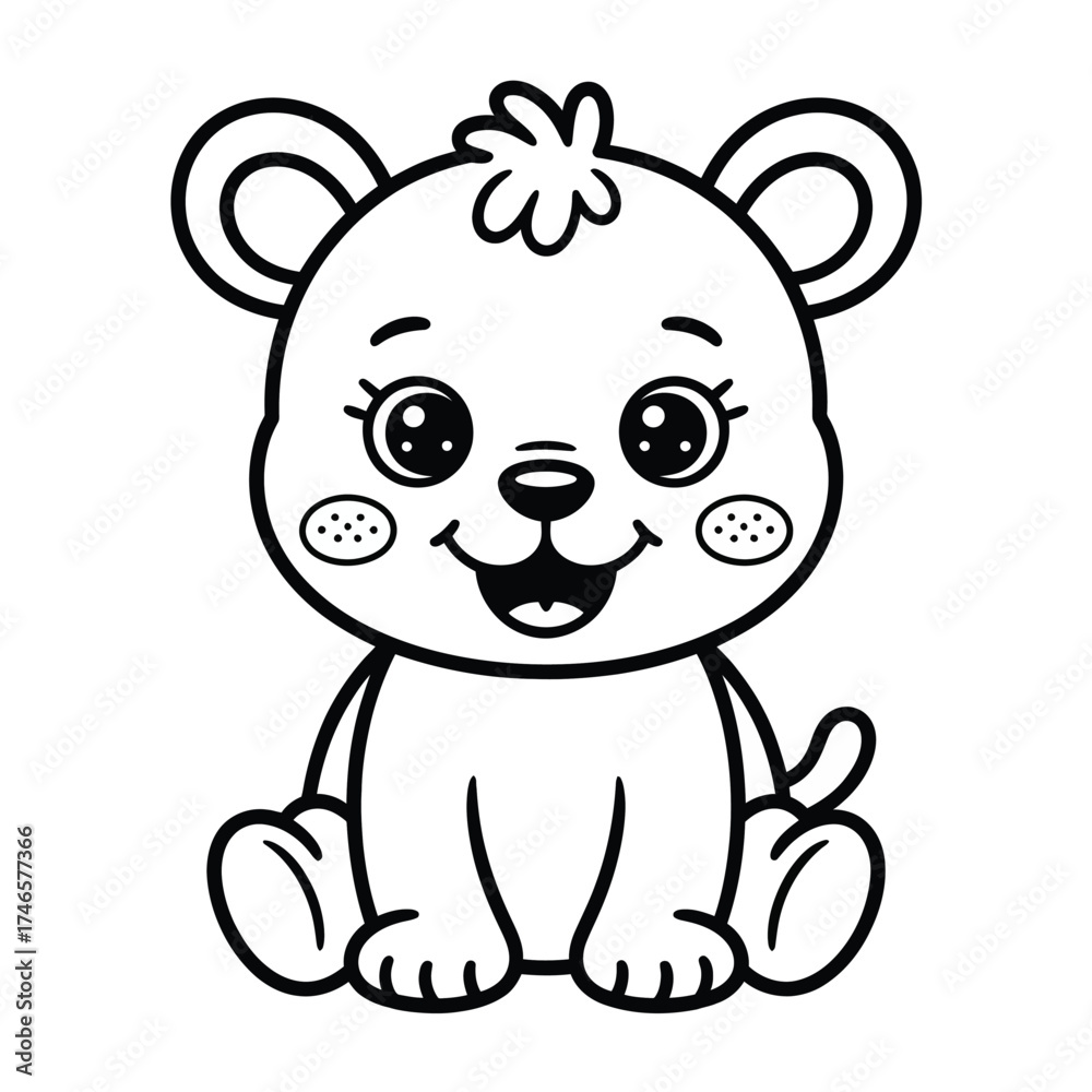 Obraz premium Adorable cartoon bear cub sitting joyfully vector illustration for kids coloring pages scalable eps silhouette vector illustration white background