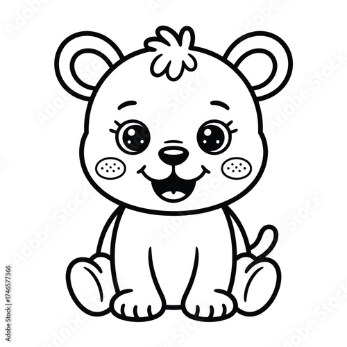 Adorable cartoon bear cub sitting joyfully vector illustration for kids coloring pages scalable eps silhouette vector illustration white background